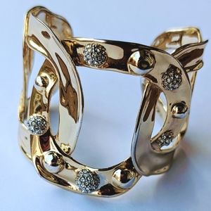 Alexis Bittar Designer Molten Dot interLink Pave Crystals Gold Cuff Bracelet